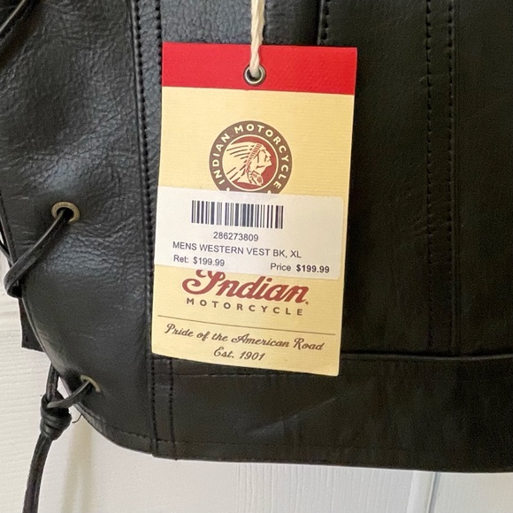 NWT Indian Motorcycle Black Leather Moto Westetn Vest - Picture 14 of 15